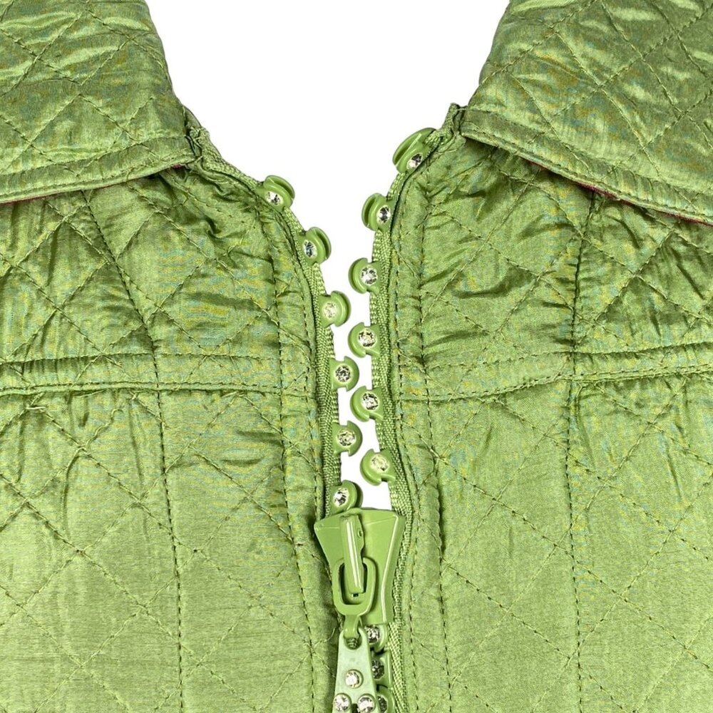 Quacker Factory Quilted Silk Jacket Womens Size L Sparkle & Shine Green A57343 - Picture 3 of 6